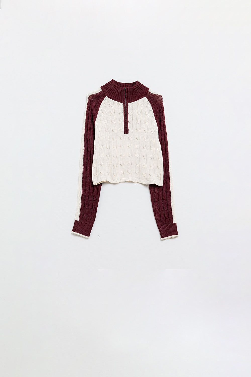 Half-Zip-Pullover - weiss/burgundy