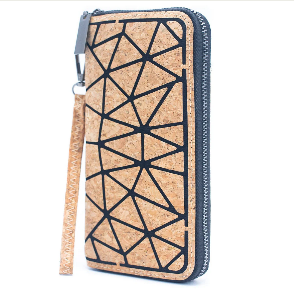 geometrischer handmade Kork-Geldbeutel mit Reißverschluss