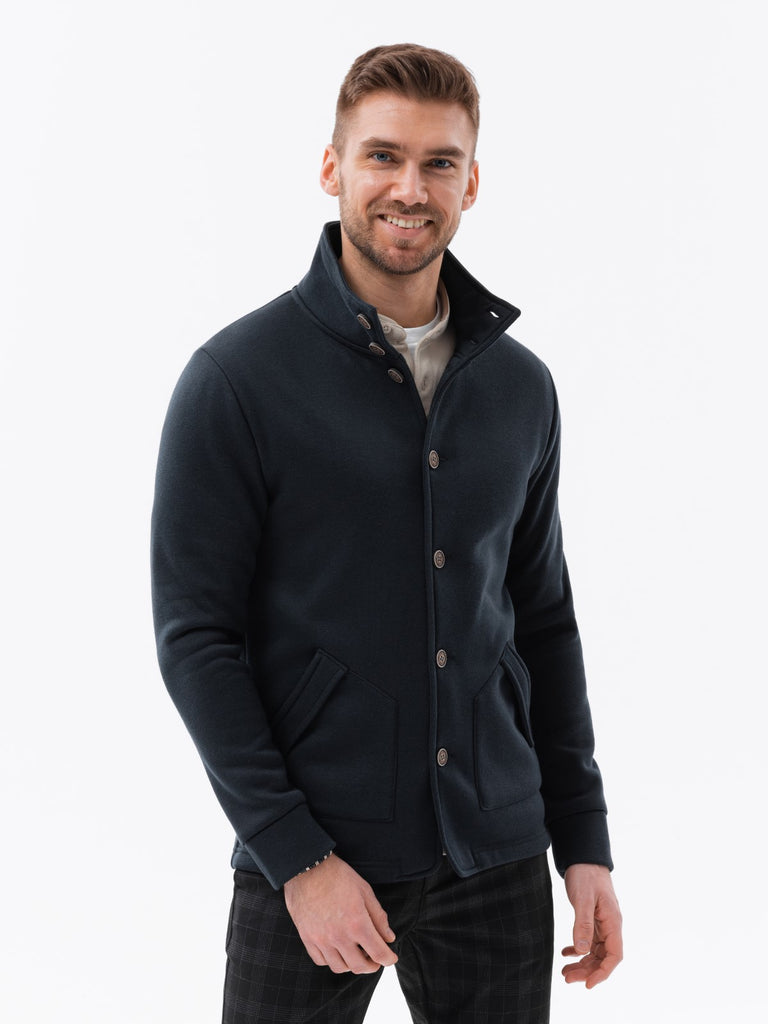Button-Down-Sweatshirtjacke mit Kragen für Herren in schwarz