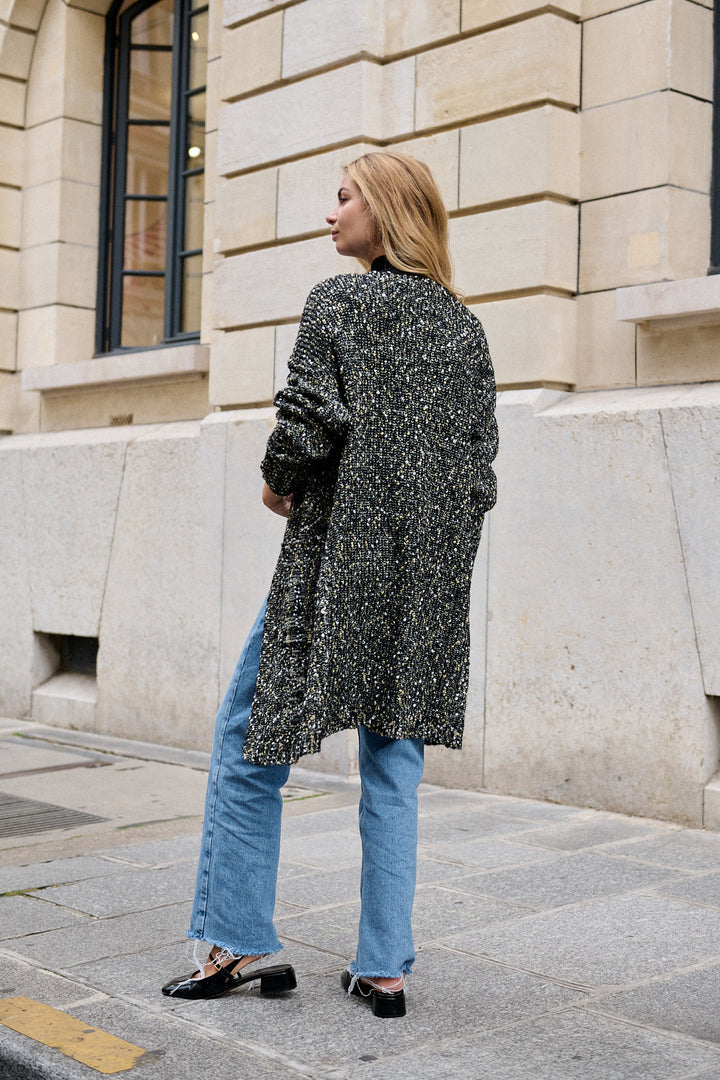 Langer strukturierter Cardigan mit Taschen