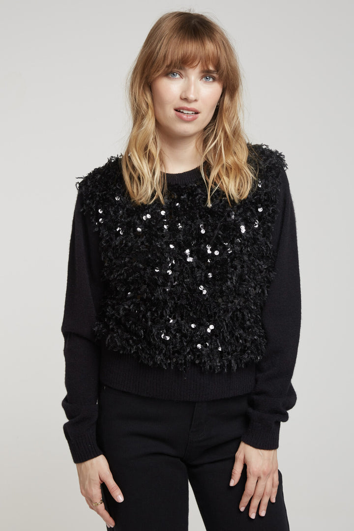 PERDRIX - Pullover mit Pailletten und Federn - schwarz