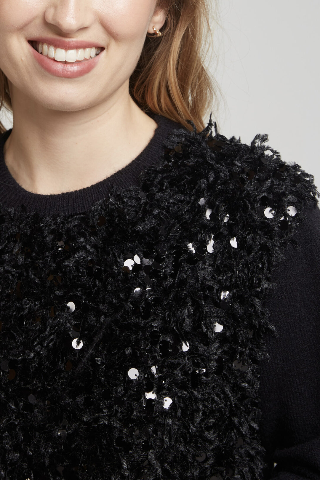 PERDRIX - Pullover mit Pailletten und Federn - schwarz