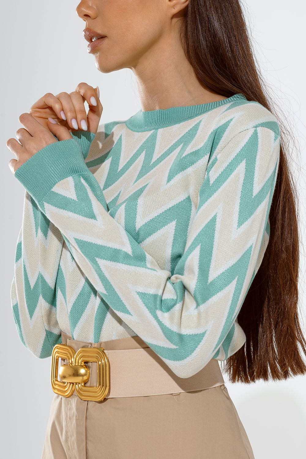 Pullover mit Zickzack-Muster für Damen in türkis kaufen
